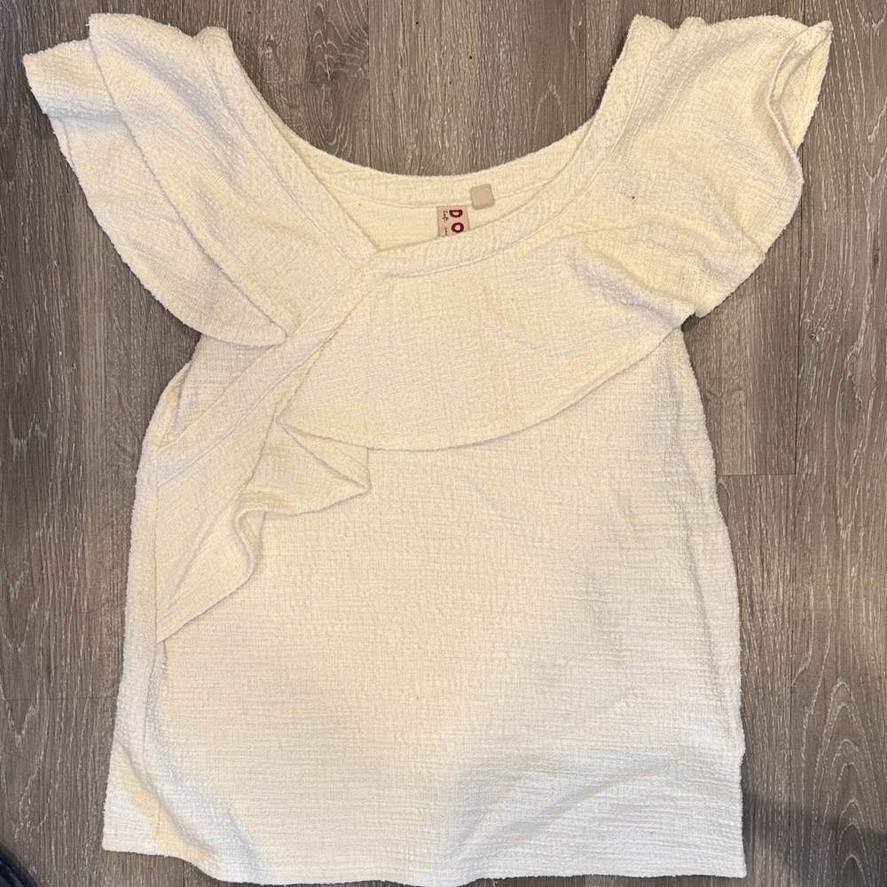 Elegant Cream Boucle Ruffle Top